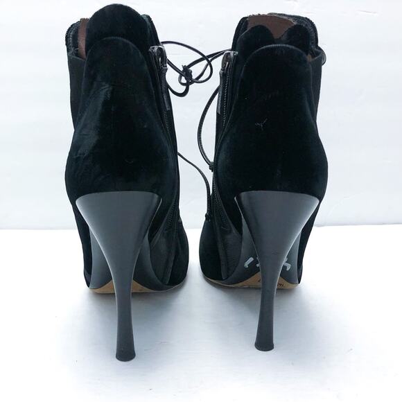 Tabitha Simmons Black Velvet Lace Up Booties - Picture 5 of 8